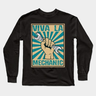 Funny Vintage Viva La Mecanico Retro- color woodblock design Long Sleeve T-Shirt